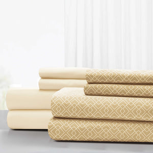 0.2" x 102" x 106" Microfiber Cream and Brown  8 Piece King Sheet Set