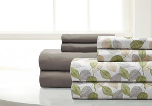 0.2" x 102" x 106" Microfiber Green and Brown  8 Piece King Sheet Set