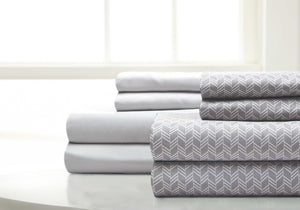 0.2" x 102" x 106" Microfiber Gray and White  8 Piece California King Sheet Set