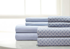 0.2" x 102" x 106" Microfiber Blue and White  8 Piece California King Sheet Set