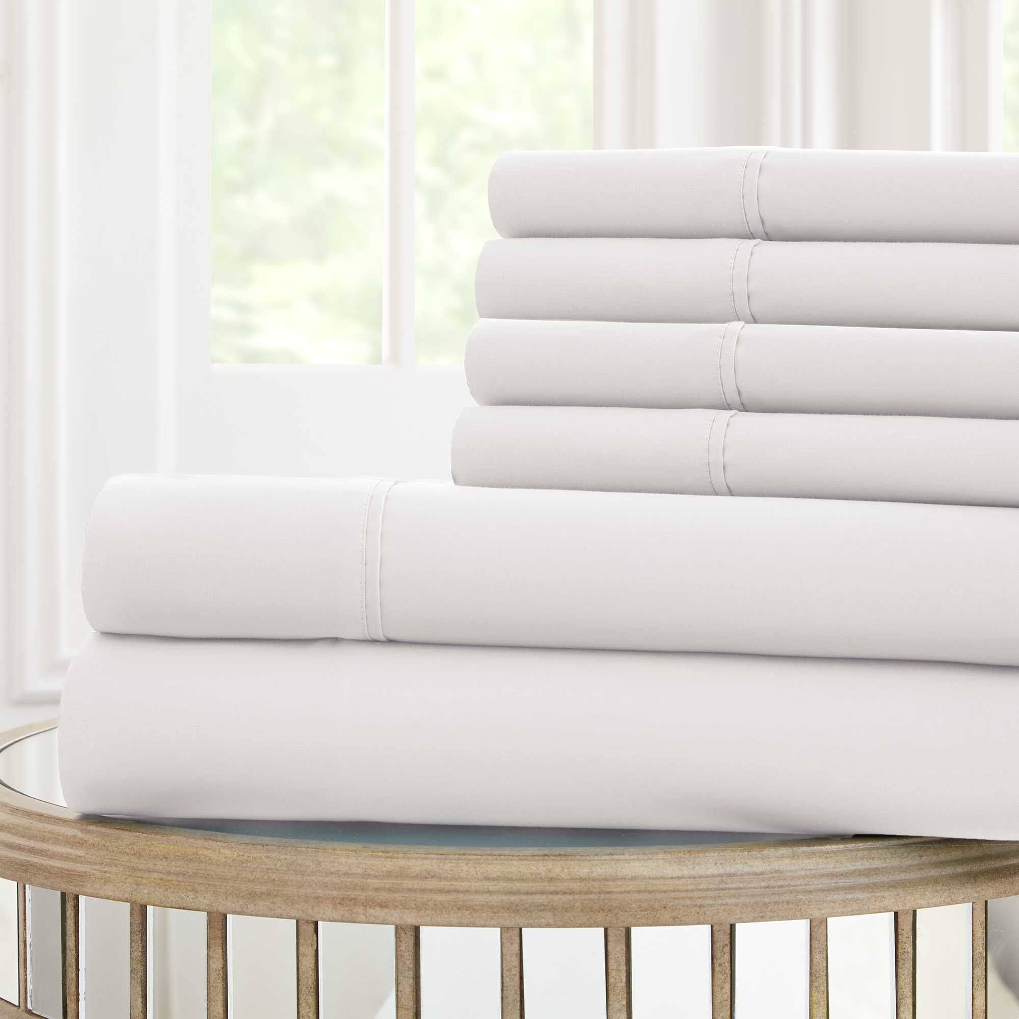 0.2" x 90" x 102" Microfiber White  6 Piece Queen Sheet Set with Nano Technology