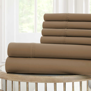 0.2" x 90" x 102" Microfiber Brown  6 Piece Queen Sheet Set with Nano Technology