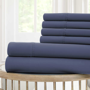 0.2" x 81" x 96" Microfiber Blue  6 Piece Full Sheet Set with Nano Technology