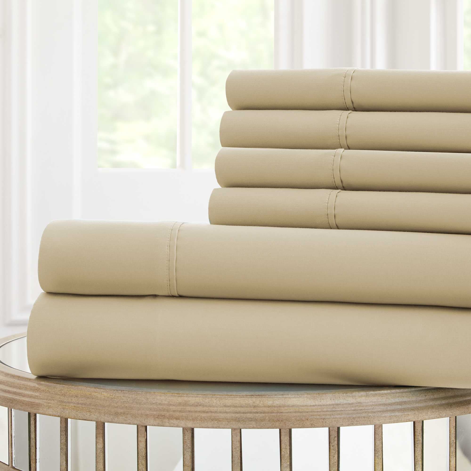 0.2" x 81" x 96" Microfiber Beige  6 Piece Full Sheet Set with Nano Technology