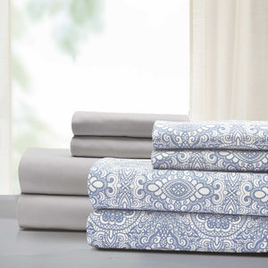 0.2" x 90" x 102" Microfiber Blue and White  8 Piece Queen Sheet Set