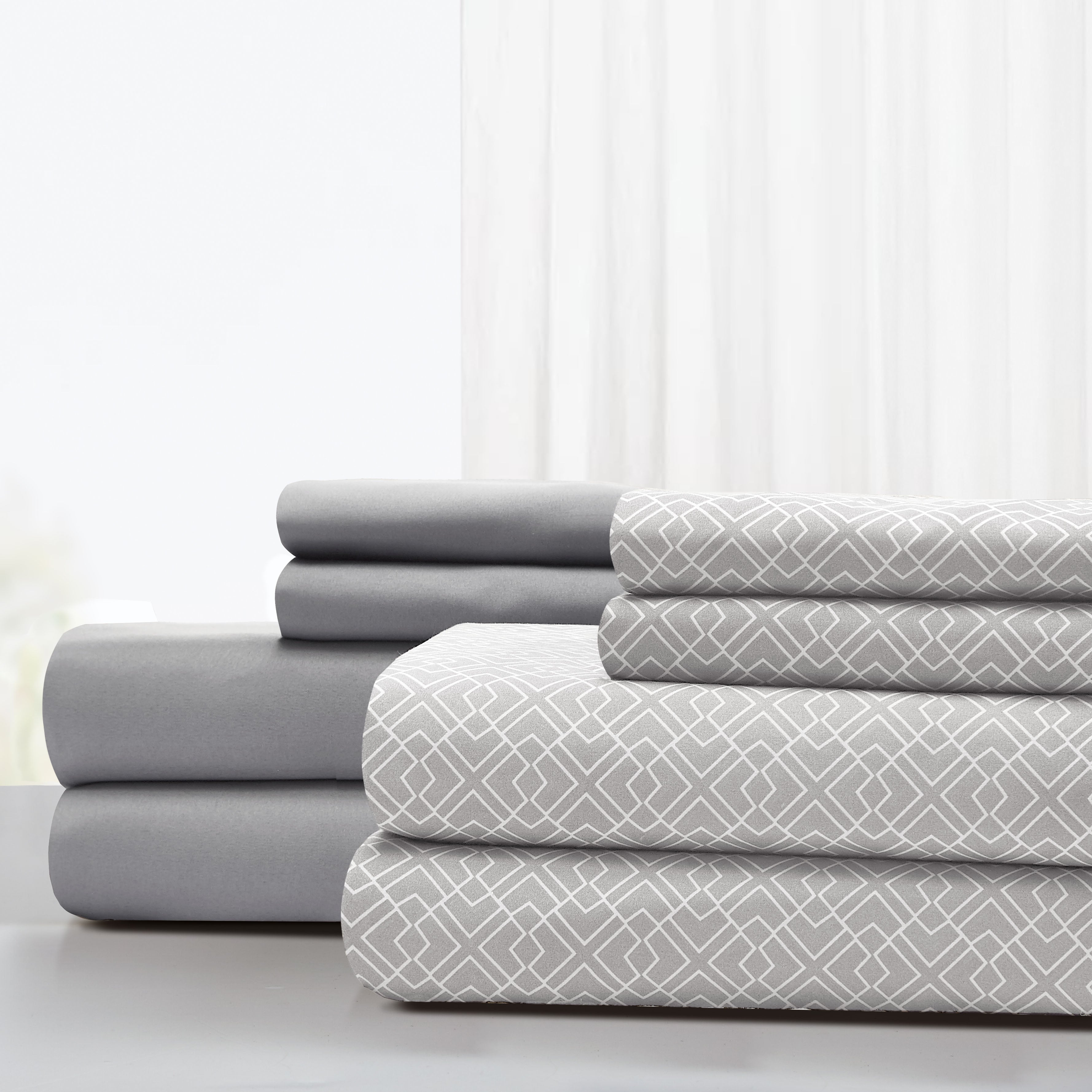 0.2" x 81" x 96" Microfiber Gray  8 Piece Full Sheet Set