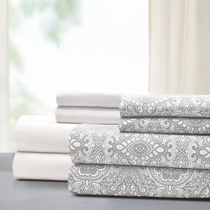 0.2" x 81" x 96" Microfiber Gray and White  8 Piece Full Sheet Set