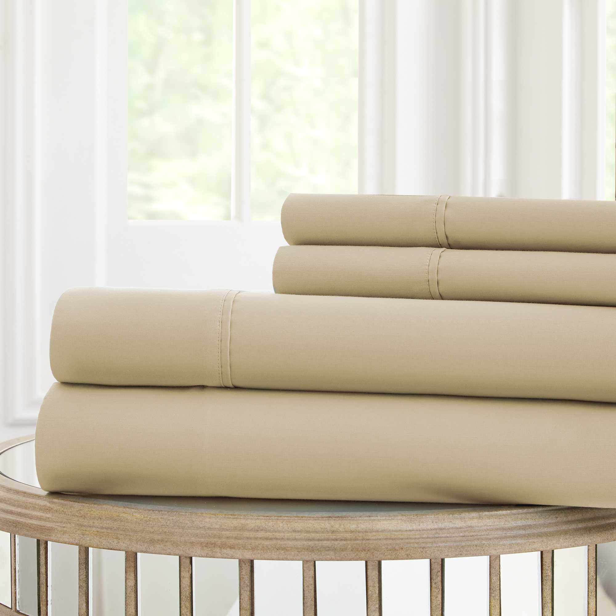 0.2" x 66" x 96" Microfiber Beige  4 Piece Twin Sheet Set with Nano Technology