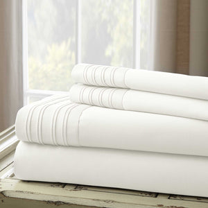 0.2" x 102" x 106" Cotton and Polyester Cream  4 Piece California King Size Sheet Set