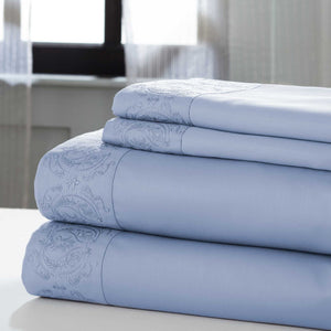 0.2" x 102" x 106" Cotton and Polyester Blue  4 Piece King Size Sheet Set