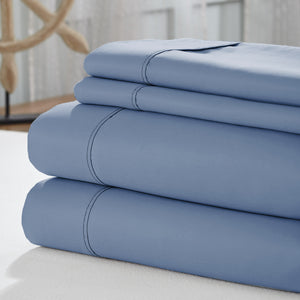 0.2" x 102" x 106" Cotton Dark Blue  4 Piece 1800 Thread Count King Size Sheet Set