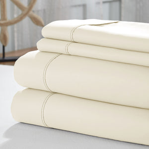 0.2" x 102" x 106" Cotton Cream  4 Piece 1800 Thread Count California King Size Sheet Set