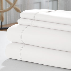 0.2" x 102" x 106" Cotton White  4 Piece 1800 Thread Count California King Size Sheet Set