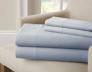 0.2" x 102" x 106" Microfiber Blue  4 Piece Bamboo Rich King Size Sheet Set with 220 Thread Count