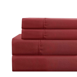 0.2" x 102" x 106" Microfiber Red  4 Piece Deep Pocket California King Size Sheet Set