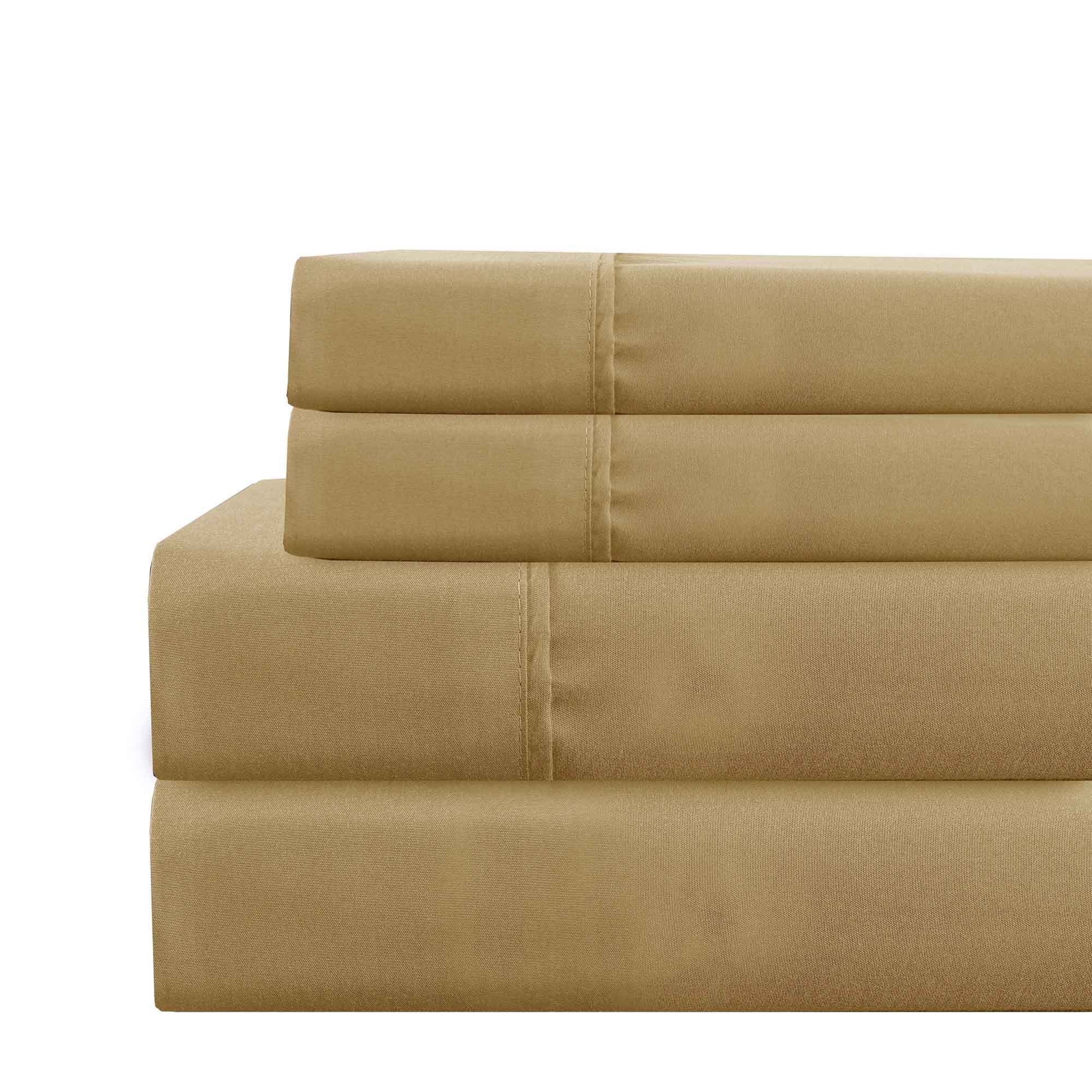 0.2" x 102" x 106" Microfiber Gold  4 Piece Deep Pocket King Size Sheet Set