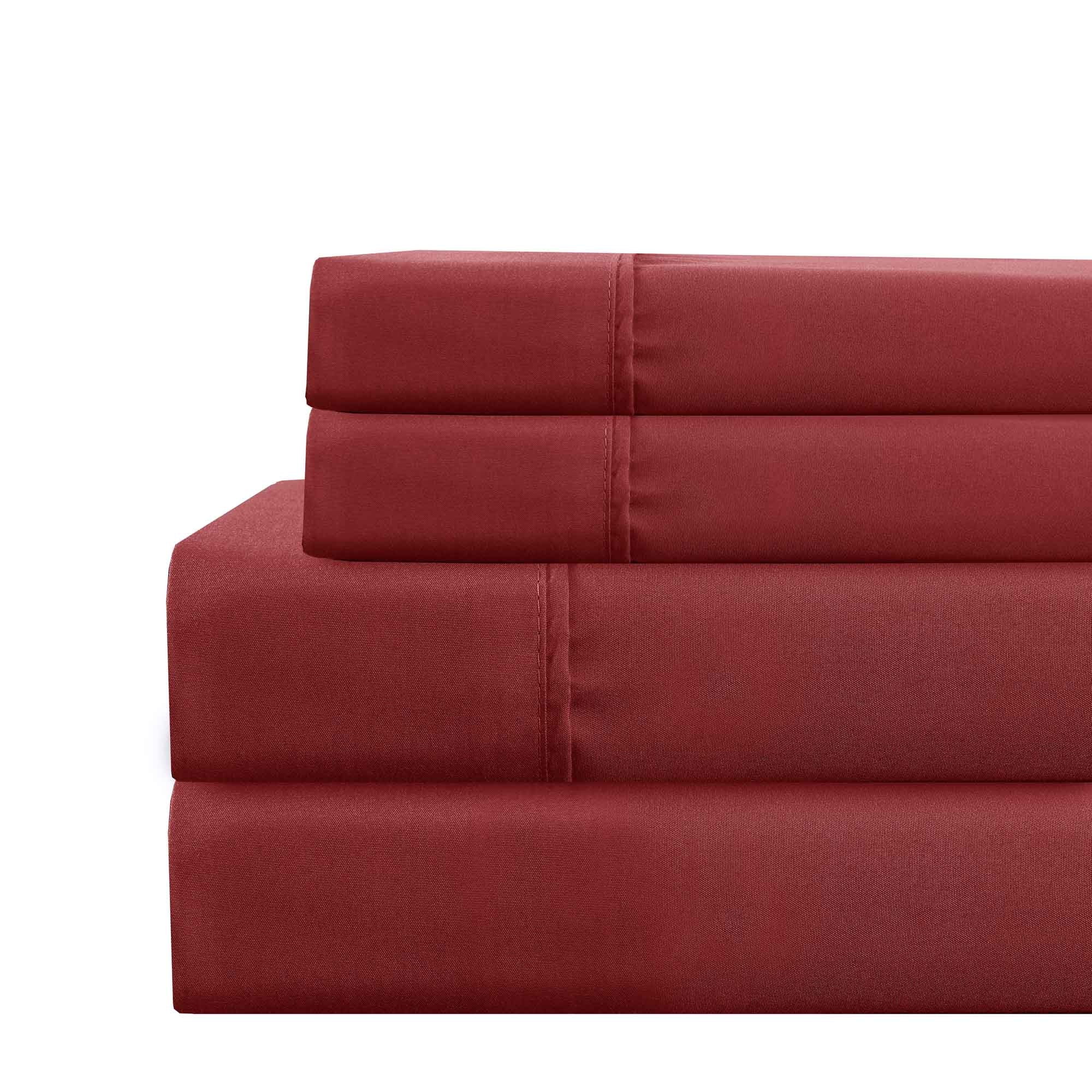 0.2" x 102" x 106" Microfiber Red  4 Piece Deep Pocket King Size Sheet Set