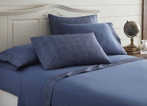 0.2" x 102" x 106" Microfiber, Chambray Fabric Gray and White  6 Piece California King Chambray Sheet Set