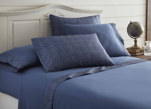 0.2" x 102" x 106" Microfiber, Chambray Fabric Blue  6 Piece King Size Chambray Denim Sheet Set
