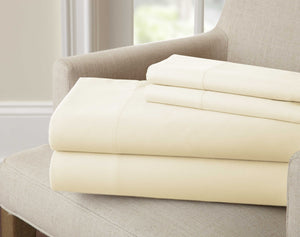 0.2" x 90" x 102" Microfiber Cream  4 Piece Bamboo Rich Queen Size Sheet Set with 220 Thread Count