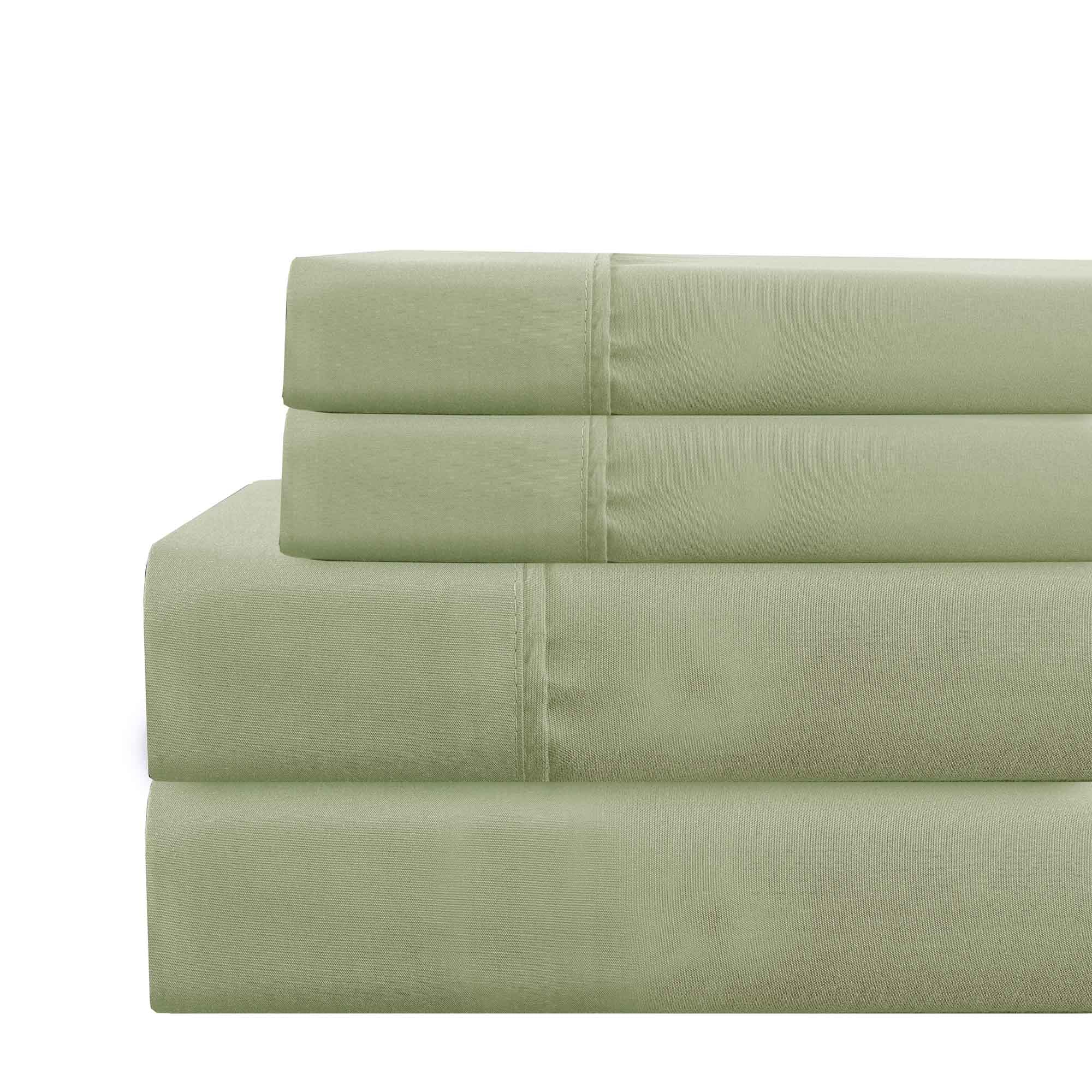 0.2" x 90" x 102" Microfiber Green  4 Piece Queen Size Deep Pocket Sheet Set