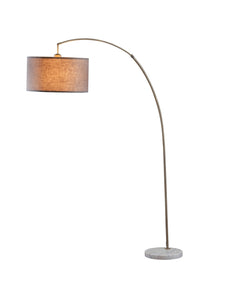 78" x 12" x 12" Metal, Fabric and Marble Brown and Bronze Floor Lamp with Hanging Drum Shaped Shade
