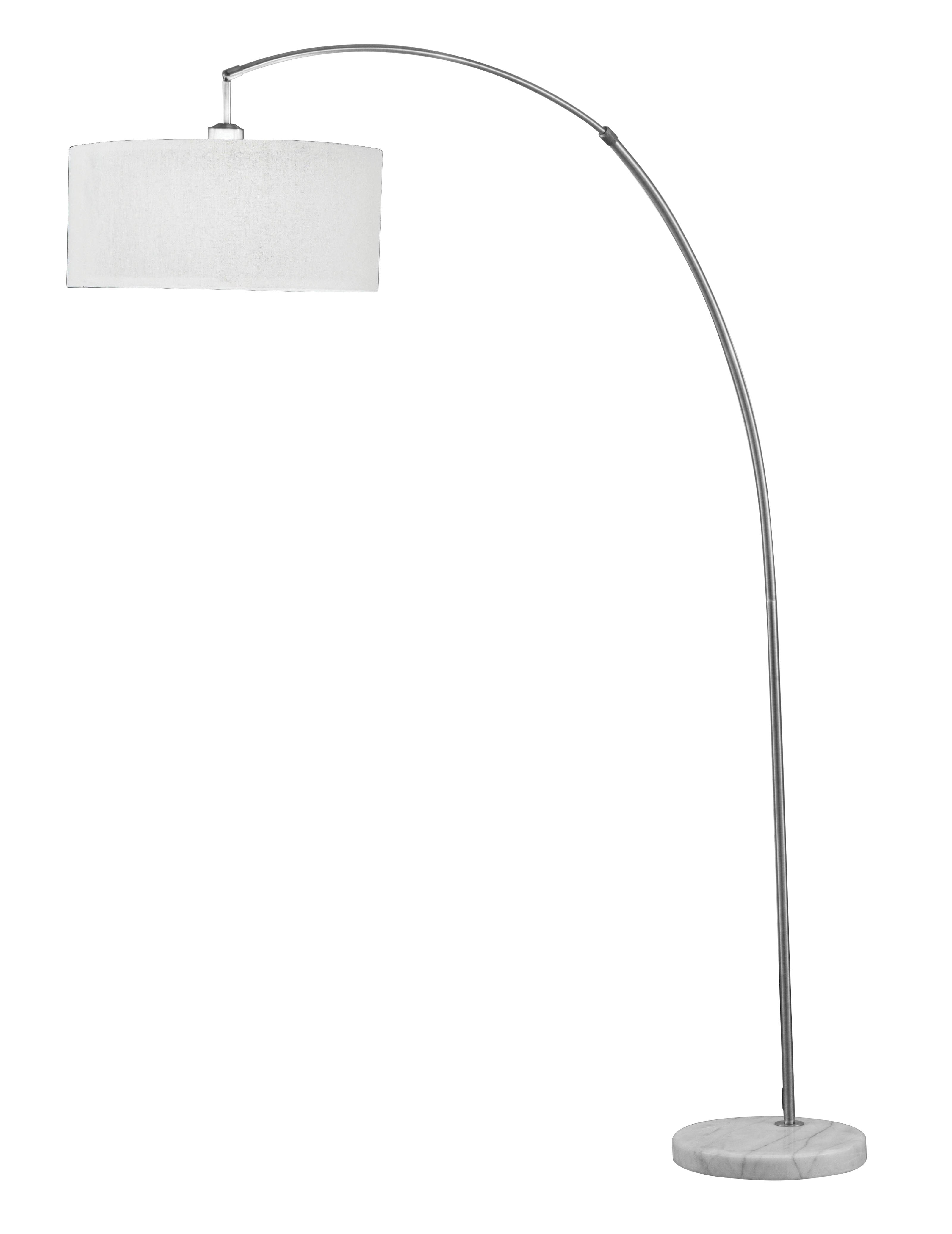 78" x 12" x 12" Metal, Fabric and Marble White Floor Lamp with Hanging Drum Shaped Shade