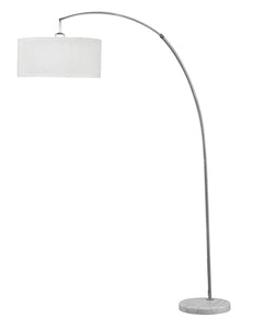 78" x 12" x 12" Metal, Fabric and Marble White Floor Lamp with Hanging Drum Shaped Shade