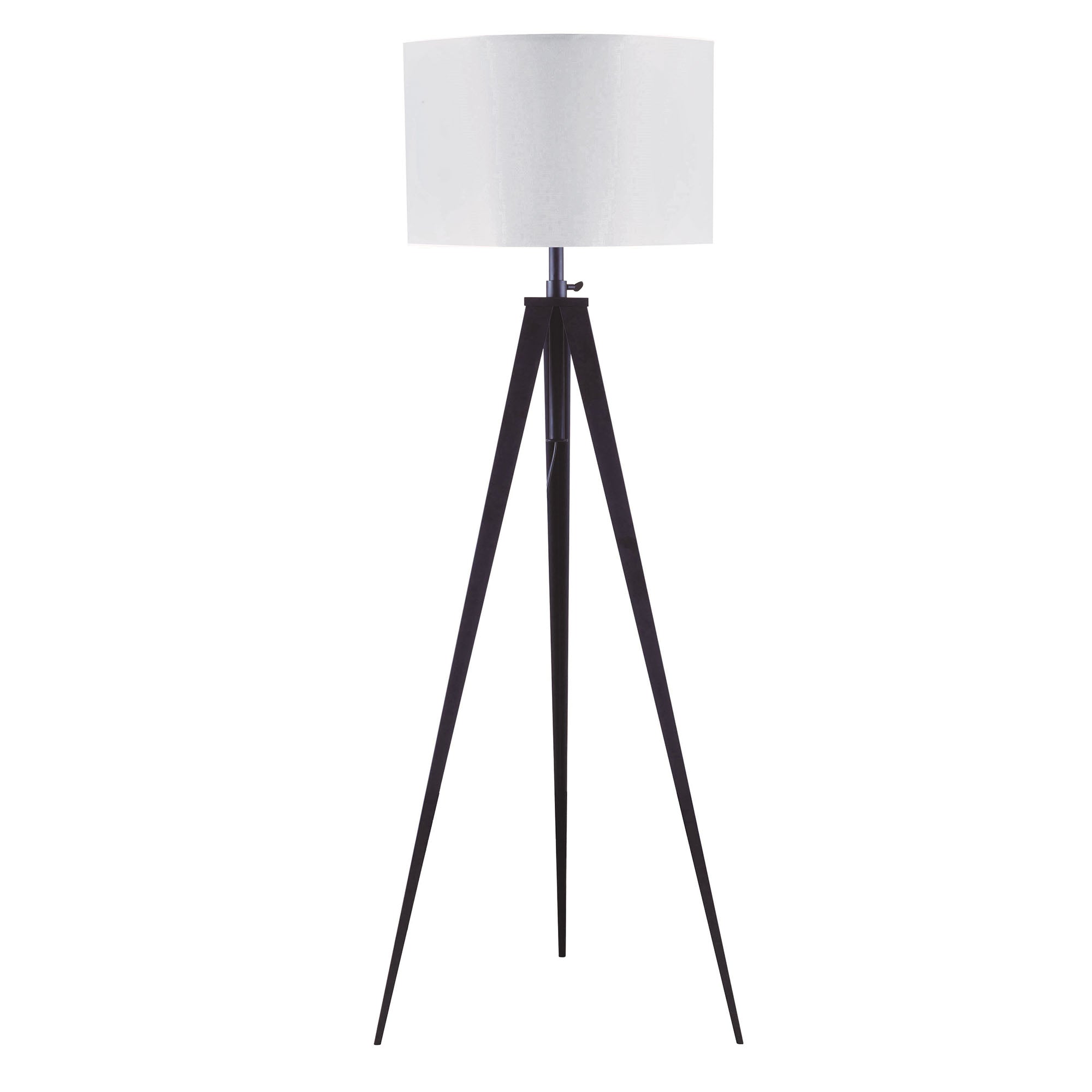 73" x 20" x 20" Metal and Fabric White Floor Lamp with Fabric Drum Shaped Shade and Tripod Base