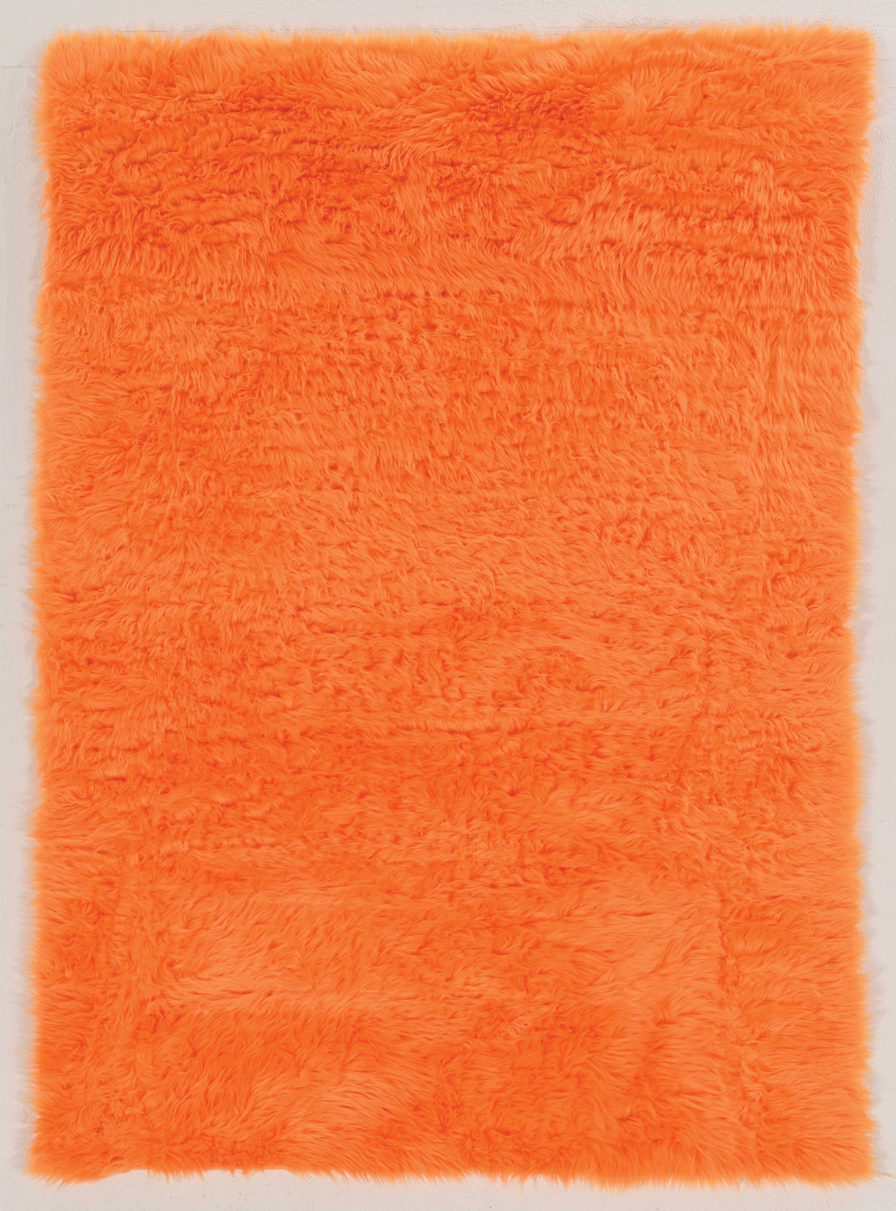 1" x 36" x 60" Acrylic, Faux Leather and Latex Orange Rug with Suede Leather Backing