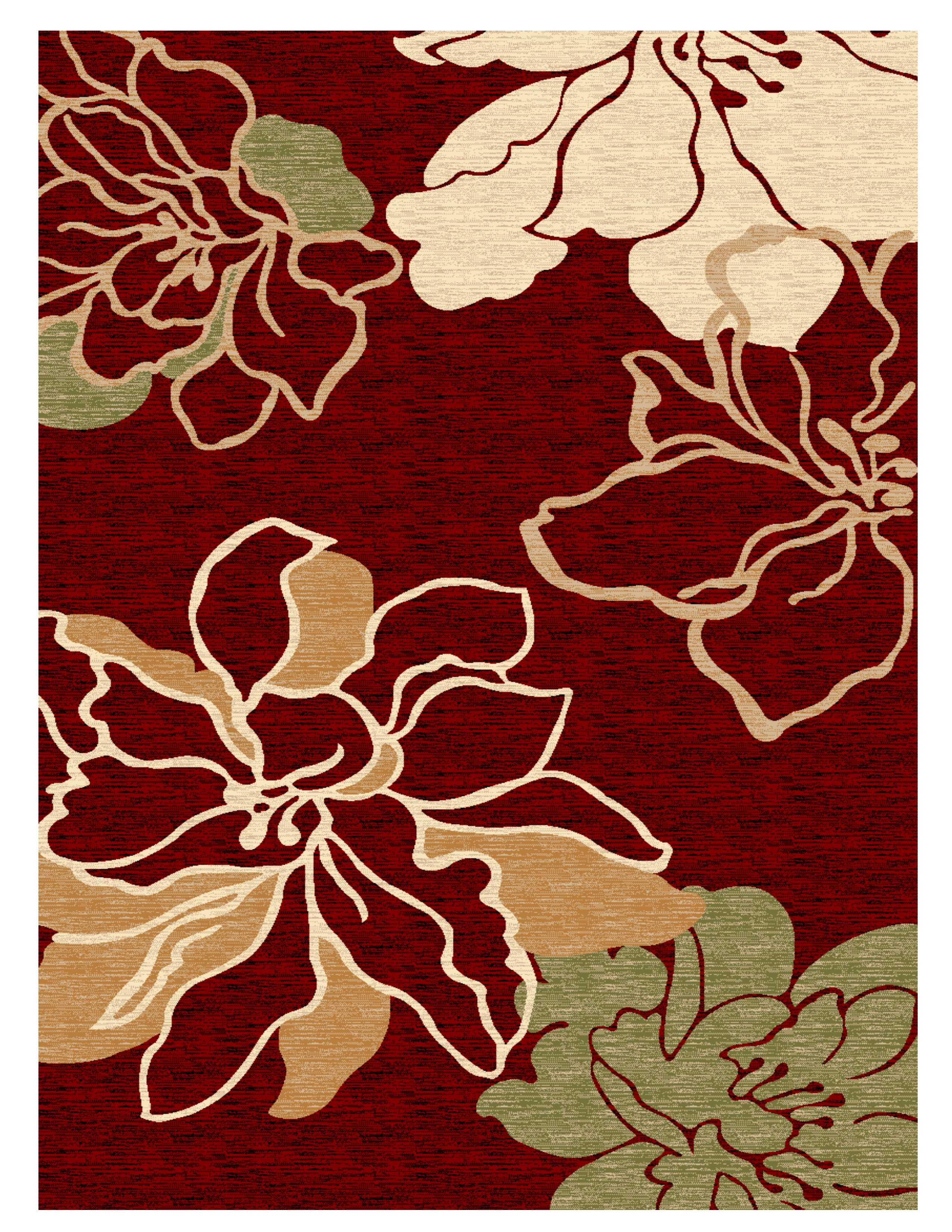 0.5" x 60" x 91" Polypropylene and Latex Red and Beige Polypropylene Power Loomed Rug