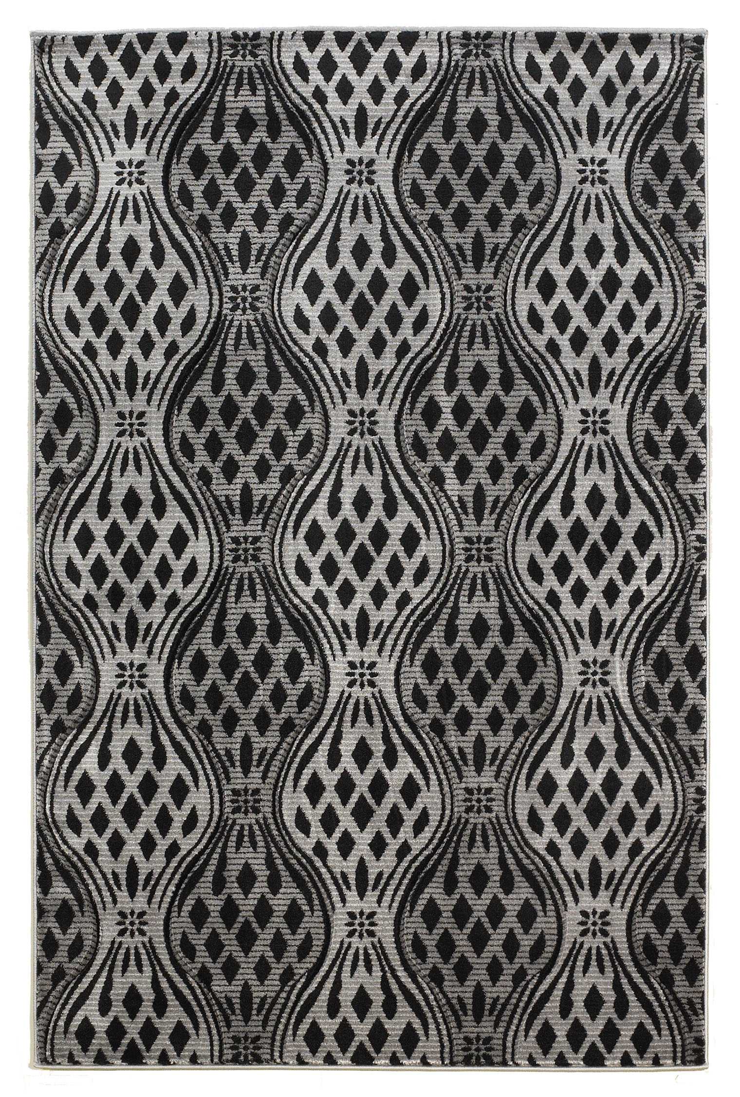 0.5" x 60" x 91" Polypropylene and Latex Black and Gray Polypropylene Power Loomed Rug