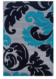 0.5" x 60" x 91" Yarn and Latex Gray and Turquoise Frieze Yarn Rug