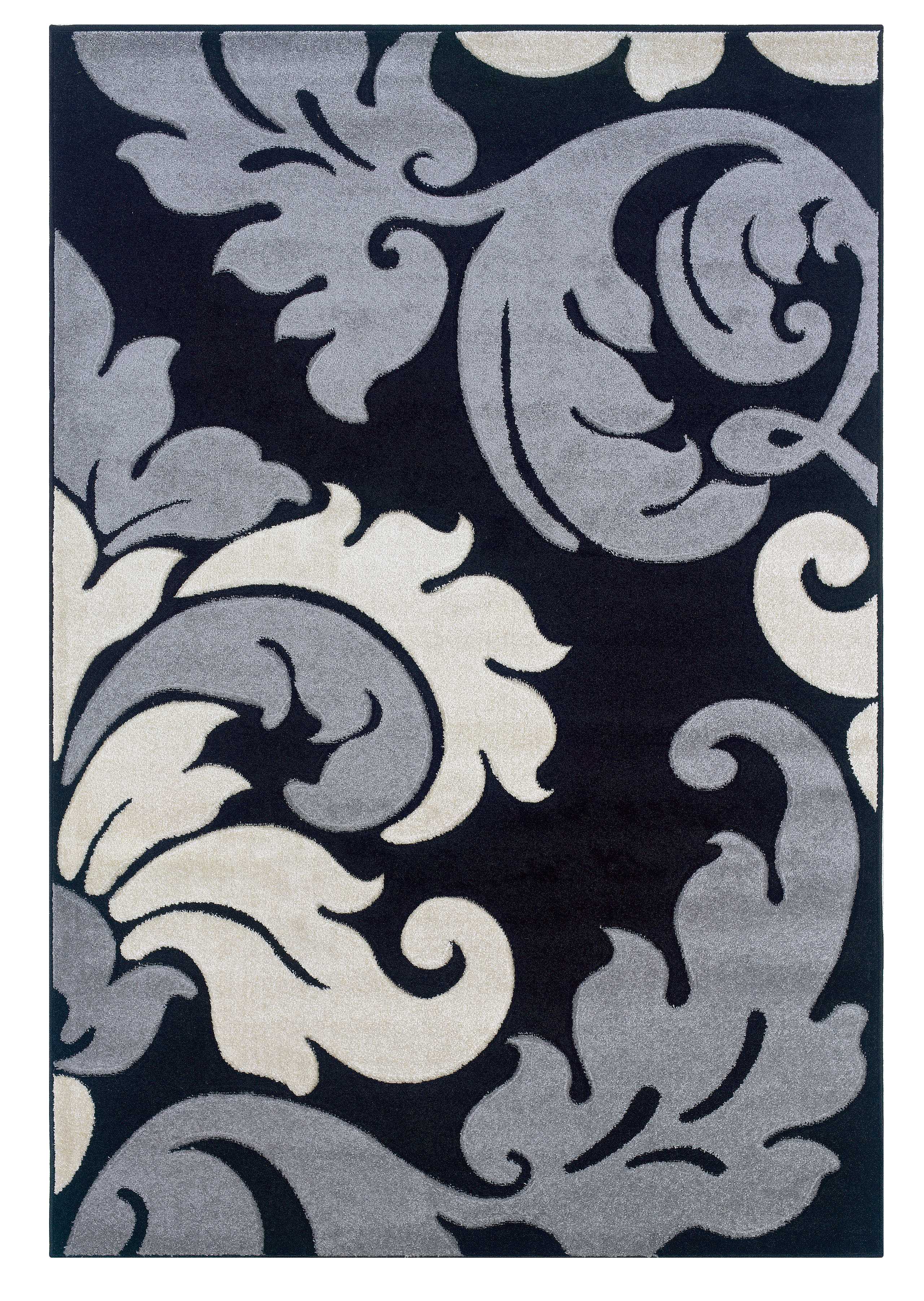 0.5" x 60" x 91" Yarn and Latex Black and Gray Frieze Yarn Rug