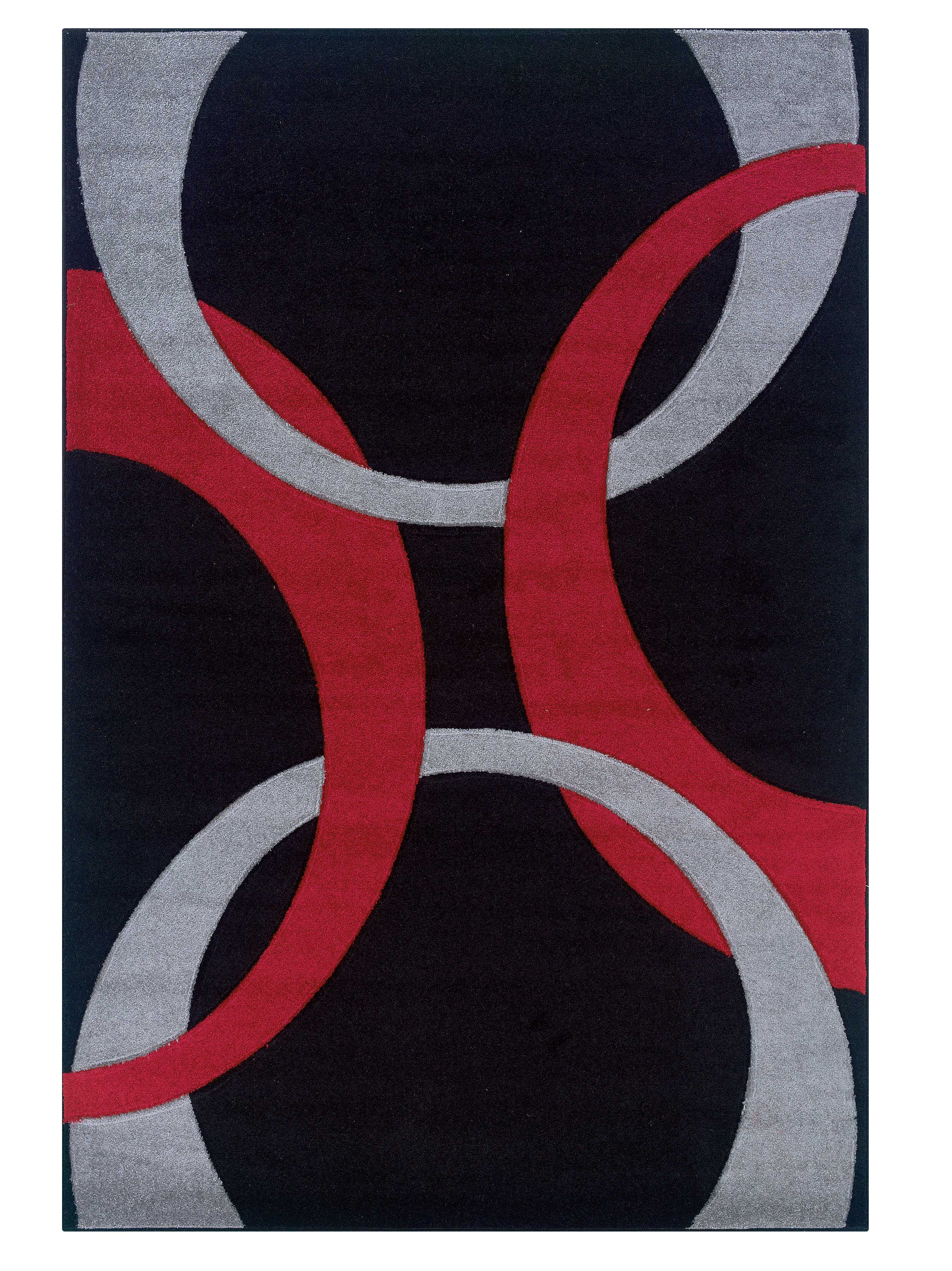 0.5" x 60" x 91" Yarn and Latex Black and Red Frieze Yarn Rug