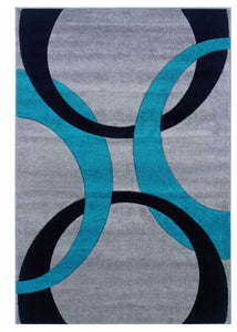 0.5" x 60" x 91" Yarn and Latex Gray and Blue Frieze Yarn Rug