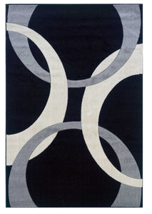 0.5" x 60" x 91" Yarn and Latex Black and Gray Frieze Yarn Rug