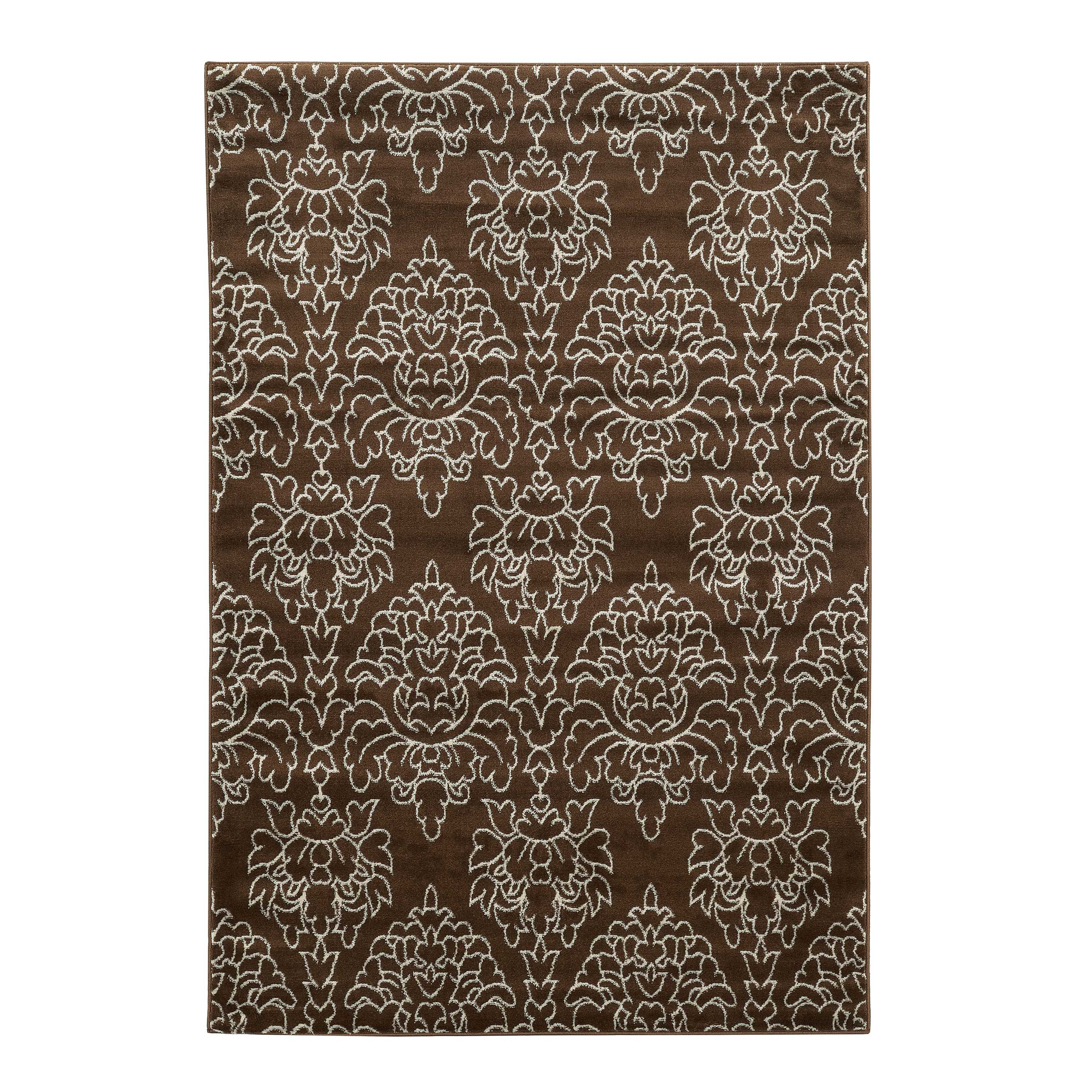 0.25" x 60" x 87" Polypropylene and latex Brown and white Power Loom Polypropylene Rug