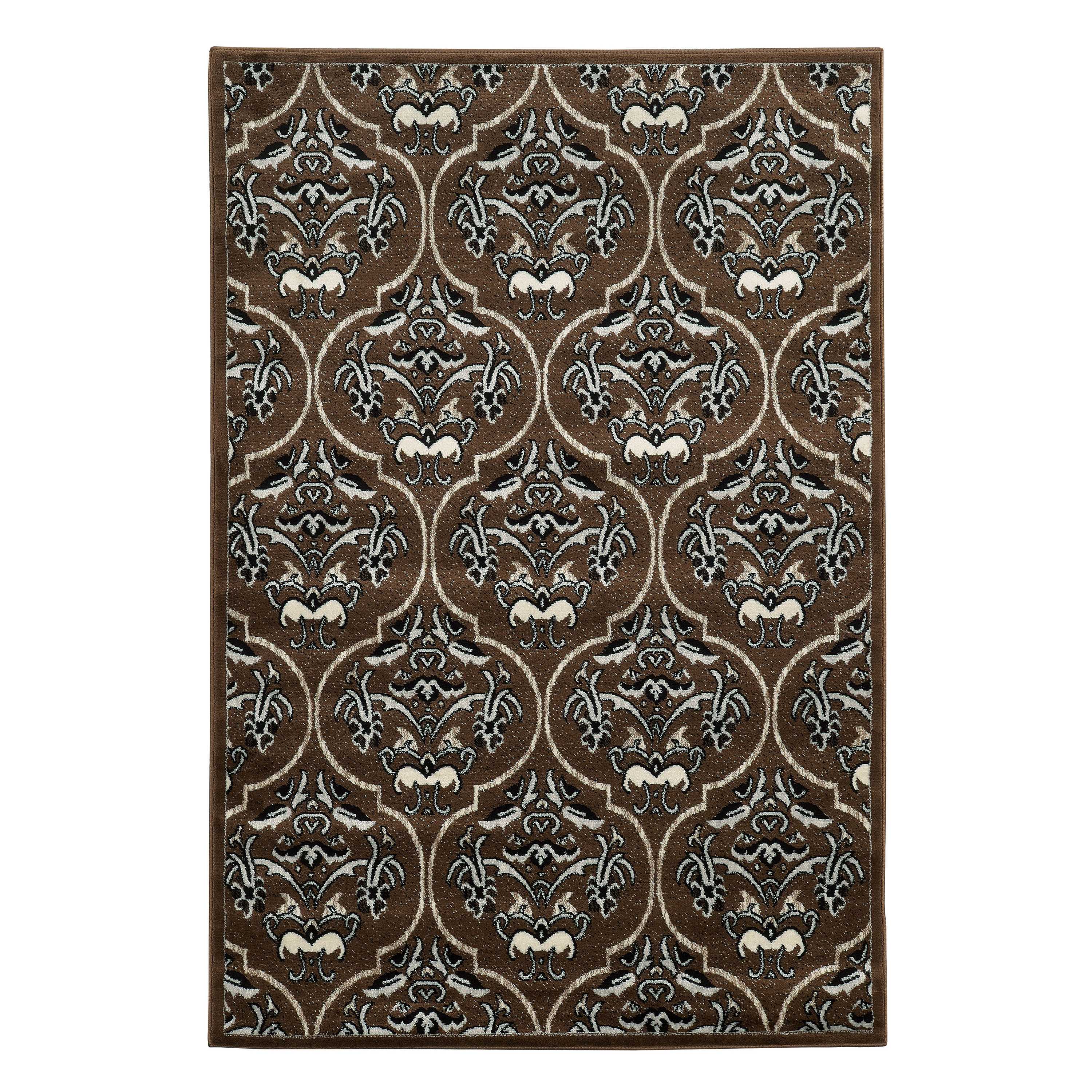 0.25" x 60" x 87" Polypropylene and latex Brown and white Power Loom Polypropylene Rug