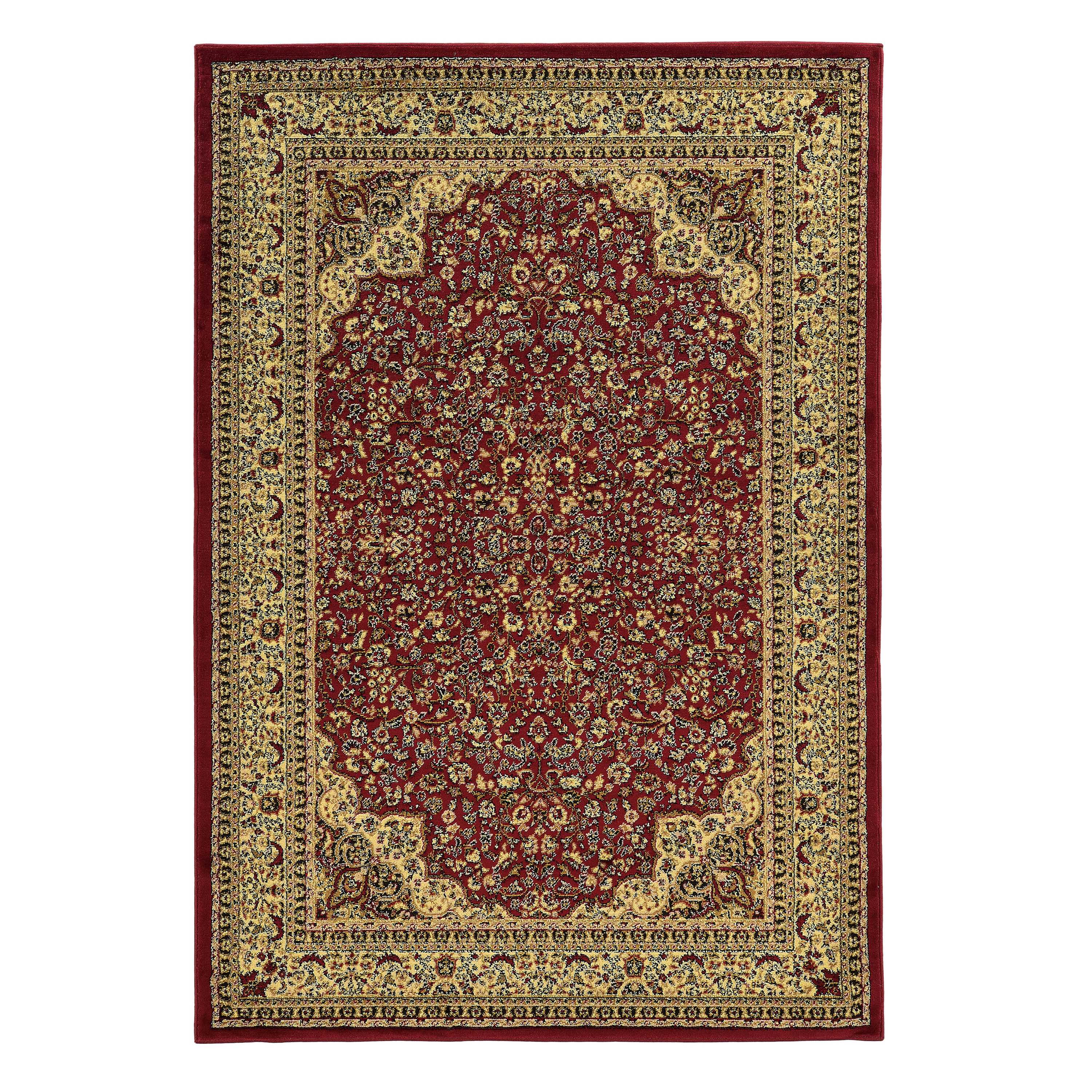 0.25" x 60" x 87" Polypropylene and latex Red and beige Polypropylene Rug