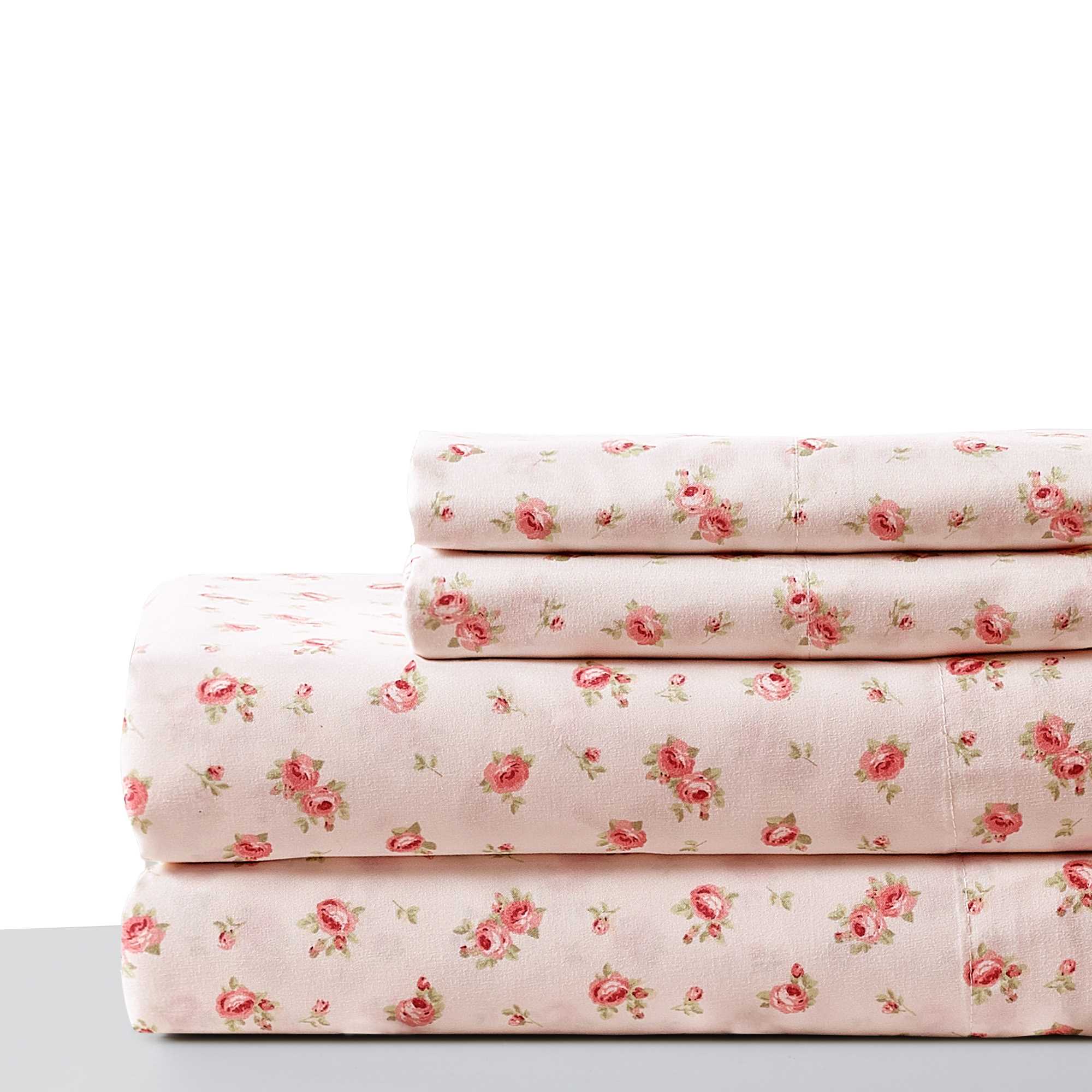 0.2" x 102" x 106" Microfiber Pink 4 Piece Rose Pattern California King Microfiber Sheet Set