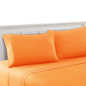 0.2" x 90" x 102" Microfiber Orange 4 Piece Queen Size Microfiber Sheet Set