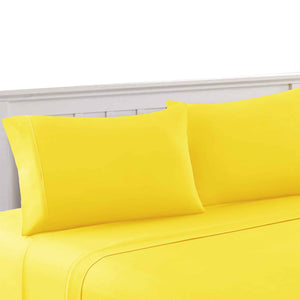 0.2" x 90" x 102" Microfiber Yellow 4 Piece Queen Size Microfiber Sheet Set