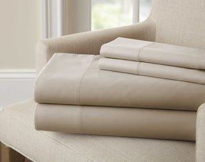 0.2" x 66" x 96" Microfiber and Bamboo Rayon Beige 3 Piece Twin Size Bamboo Rich Microfiber Sheet Set