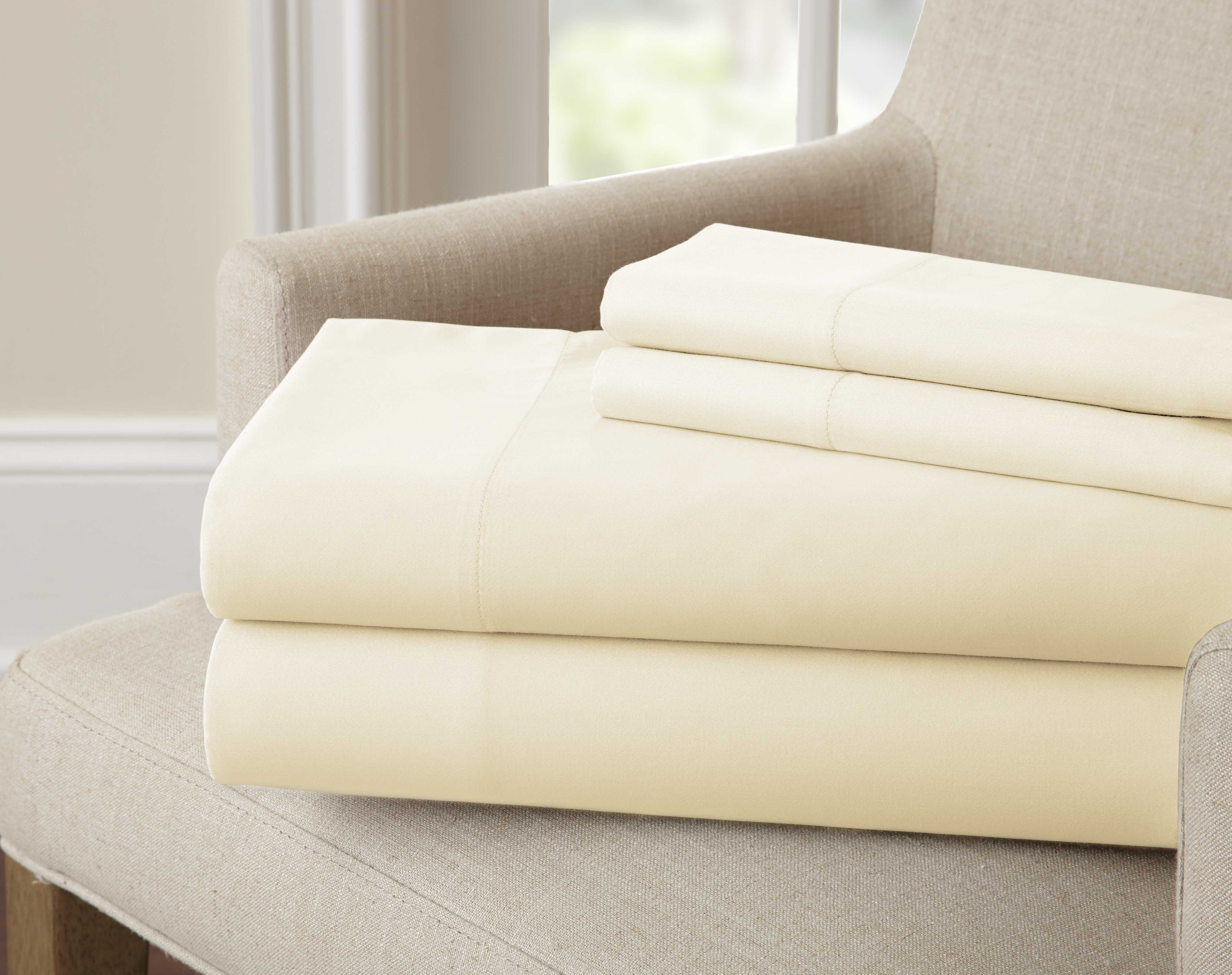 0.2" x 66" x 96" Microfiber and Bamboo Rayon Cream 3 Piece Twin Size Bamboo Rich Microfiber Sheet Set