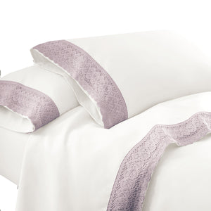 0.2" x 66" x 96" Microfiber Purple and White 3 Piece Twin Size Sheet Set with Crochet Lace