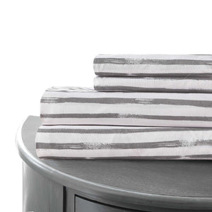 0.2" x 102" x 106" Microfiber Gray and White 4 Piece California King Paintbrush Sheet Set