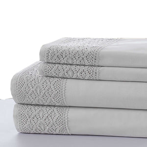 0.2" x 66" x 96" Microfiber Gray 3 Piece Twin Size Sheet Set with Lace Details