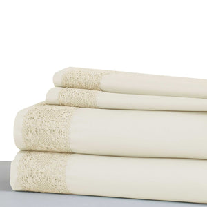 0.2" x 66" x 96" Microfiber Beige 3 Piece Twin Size Sheet Set with Lace Details