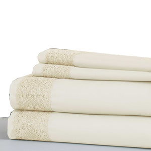 0.2" x 66" x 96" Microfiber Cream 3 Piece Twin Size Sheet Set with Lace Details